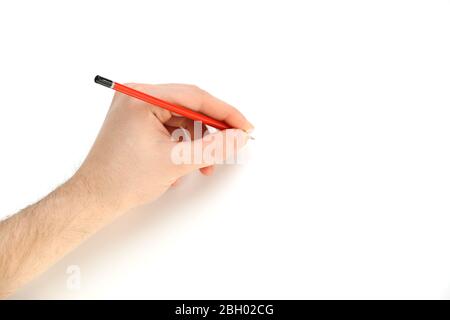 Male hand with pencil isolated on white Stock Photo