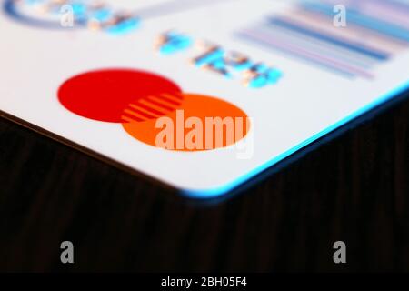 Credit card on wooden table background, macro Stock Photo