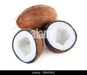 Coconut cut in half isolated on white background Stock Photo