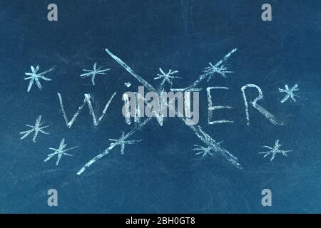 Goodbye Winter written on board Stock Photo
