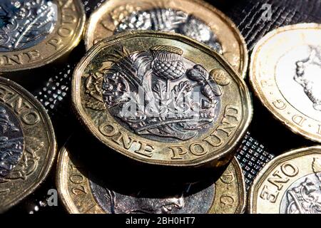 British one pound coins Stock Photo