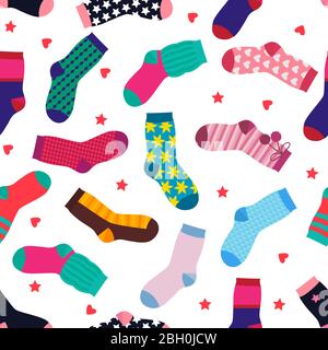 Vector seamless pattern with different funny socks. Sock seamless pattern, illustration of clothing cotton, warm and knitwear hosiery Stock Vector