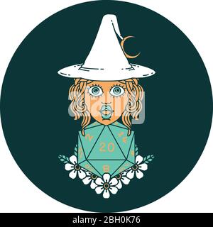 icon of human witch with natural twenty dice roll Stock Vector