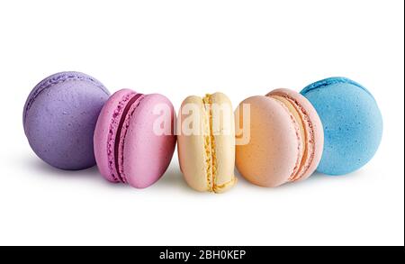 Five multicolored macaroon in semicircle Stock Photo