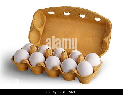 Open tray with eggs rotated Stock Photo