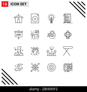 16 Thematic Vector Outlines and Editable Symbols of to do, list, bulb, checklist, light Editable Vector Design Elements Stock Vector