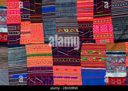 Patchwork with woven textiles in Thailand Stock Photo