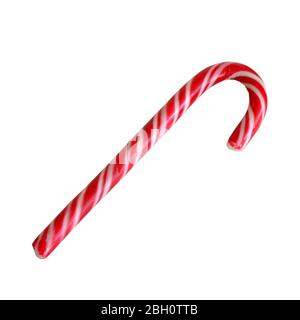 Striped mint lollipop in christmas colors isolated on white background. Stock Photo