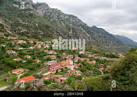 Colorful houses in the old part of the town Kruje in Albania Stock Photo