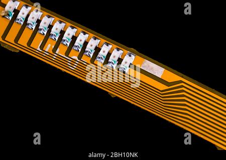 Electronic circuit board with electronic components such as chips close up. Stock Photo