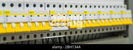 New control panel with electrical equipment. Automatic electricity switchers Stock Photo