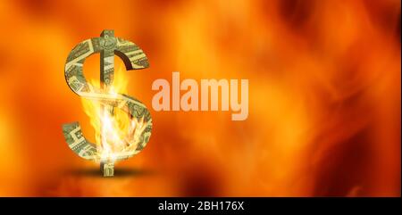 burning 3d dollar sign on abstract fire background - 3d illustration Stock Photo