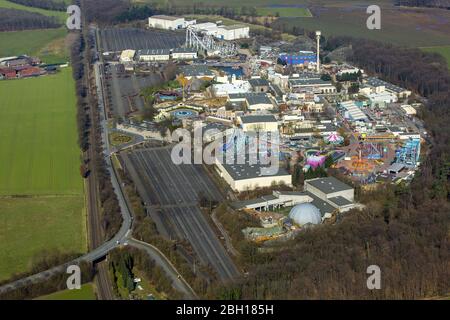 Fun Park Movie Park Germany in Bottrop-Kirchhellen, 09.03.2016, aerial view, Germany, North Rhine-Westphalia, Ruhr Area, Bottrop Stock Photo