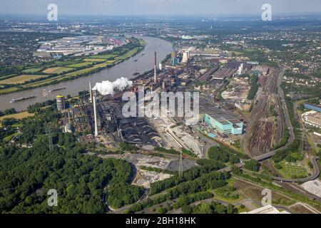 , steelworks Thyssen Krupp Steel at Mannesmannstrasse in Duisburg, 09.06.2016, aerial view, Germany, North Rhine-Westphalia, Ruhr Area, Duisburg Stock Photo