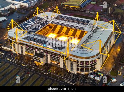 view of BVB Stadion Dortmund, Signal Iduna Park, Westfalenstadion, 18.01.2020, aerial view, Germany, North Rhine-Westphalia, Ruhr Area, Dortmund