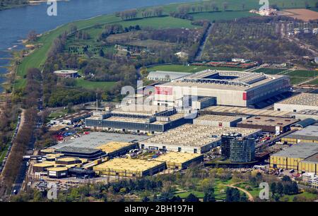 Exhibition grounds and exhibition halls of the Duesseldorf Congress Sport & Event GmbH in Duesseldorf, 11.04.2016, aerial view, Germany, North Rhine-Westphalia, Lower Rhine, Dusseldorf Stock Photo