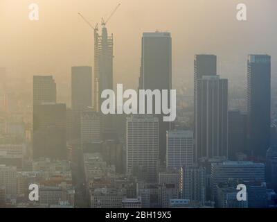 , skyline of Los Angeles in smog, 20.03.2016, aerial view, USA, California, Los Angeles Stock Photo