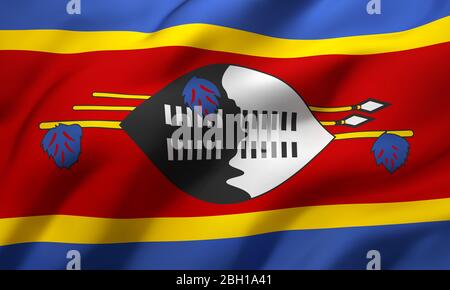 Flag of Swaziland blowing in the wind. Full page Swazi flying flag. 3D illustration. Stock Photo