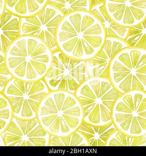 Watercolor seamless pattern from elements of lemon rings. Isolated drawing on a white background Stock Photo