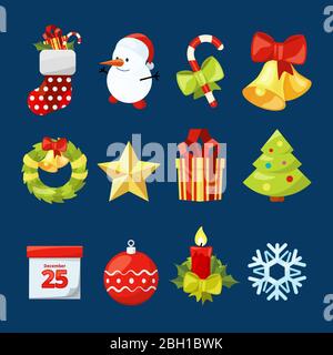 Vector collection of christmas icons. Illustrations set for celebration. Collection of icons new year holiday and xmas Stock Vector