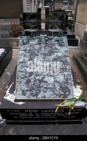 Grave of Henri Langlois, French film archivist and cinephile, in the Montparnasse cemetery in Paris, France Stock Photo