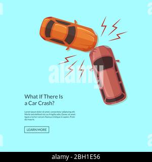 Vector two cars accident top view illustration. Damage transportation concept Stock Vector