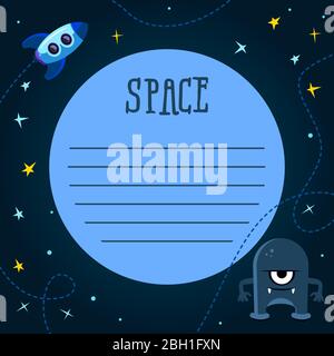 Spaceship background with space for your text in cartoon style. Banner template space, vector illustration Stock Vector
