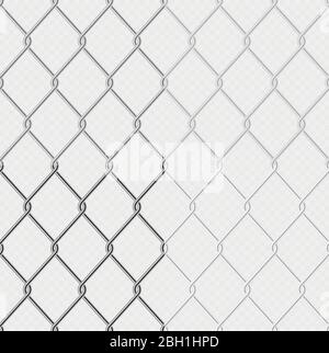 Set of effect - chain link fence wire mesh steel metal isolated on transparent background. Graphic element object for barrier, secured property Stock Vector