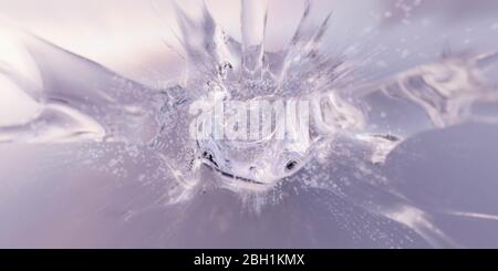 water splash spills out of glass 3d action movement rendering illustration Stock Photo