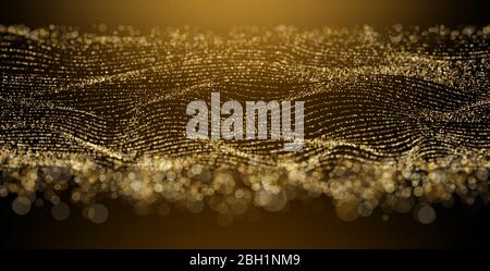 Digital wave - golden particle bokeh with warm light. EPS 10 Stock Vector