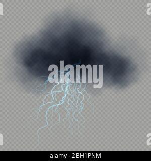 Dark cloud with lightning effect isolated on transparent background. EPS 10 Stock Vector