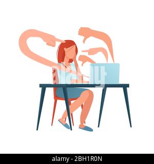 Vector of a girl being cyber bullied in social media networks and online. Stock Vector