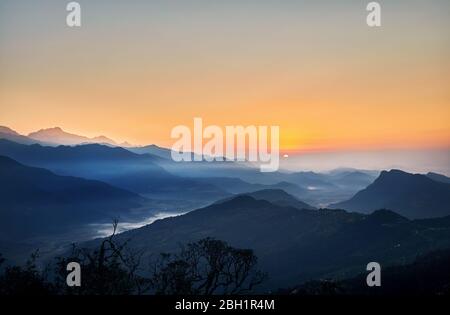 Beautiful sunrise in Himalaya Mountains in Nepal Stock Photo