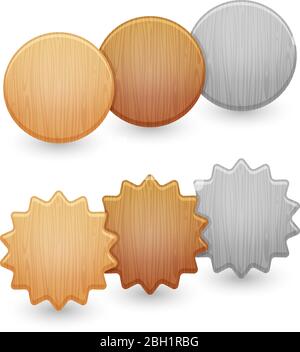 Set of wood buttons isolated on white background, Round wood button collection. Vector illustration Stock Vector