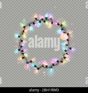 Glowing Christmas garland ring lights isolated realistic shine lamps element for greeting card design. EPS 10 Stock Vector