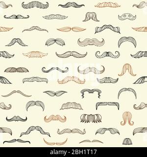 Seamless set with mustache of men. Mustache fashion drawing hipster, pattern seamless gentleman style. Vector illustration Stock Vector