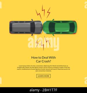 Vector two cars accident top view illustration. Damage transportation ...