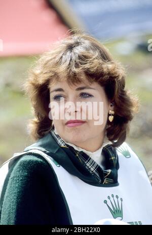 Lady Jane Meriel Grosvenor - Duchess of Roxburghe during a charity clay pigeon shoot in Chester, England July 1988. Stock Photo