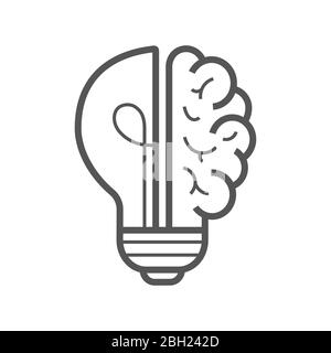 Brain idea icon. Light bulb with brain vector liner icon, idea concept. Editable Stroke. EPS 10. Stock Vector