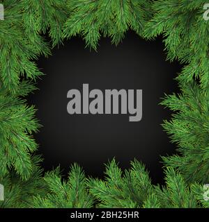 Christmas and New Year template of realistic branches of Christmas tree on black background. EPS 10 Stock Vector