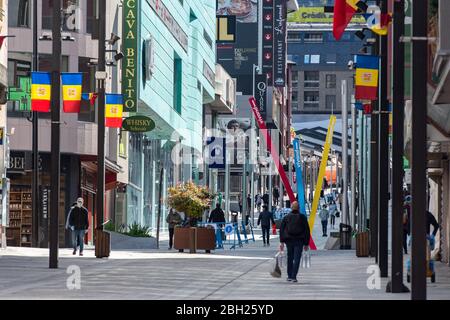 Escaldes Engordany, Andorra : 2020 April 23 : People the street In Escaldes Engordany all closed due to confinement by the COVID-19 virus, in the afte Stock Photo