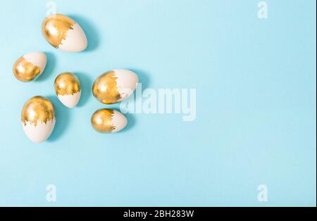Easter eggs decoration on light blue background Stock Photo