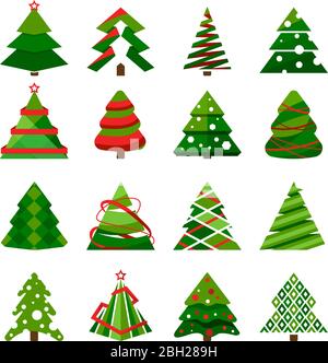 Christmas tree in different styles. Vector set of stylized illustration. Christmas tree collection for holiday xmas and new year Stock Vector