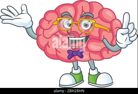 Cartoon character design of Geek brain wearing weird glasses Stock Vector