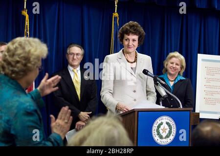 Austin, Texas USA, March 23, 2007: During a press conference at the Capitol, Texas Comptroller Susan Combs discusses how much workplace obesity costs in lost productivity in the state.  ©Bob Daemmrich Stock Photo