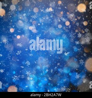 Christmas template with white blurred and clear snowflakes on blue background. EPS 10 Stock Vector