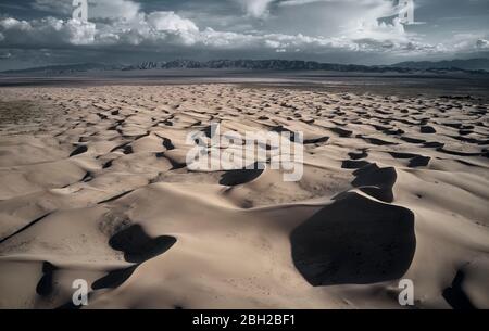 USA, California, Low-level aerial photography of Cadiz Dunes in Mojave Desert Stock Photo