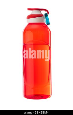 Plastic bottle for sport drinks, fitness or hiking isolated on white background. Stock Photo