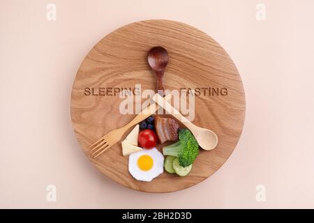 Intermittent fasting. Healthy breakfast, diet food concept. Organic meal. Fat loss concept. Weight loss. Stock Photo