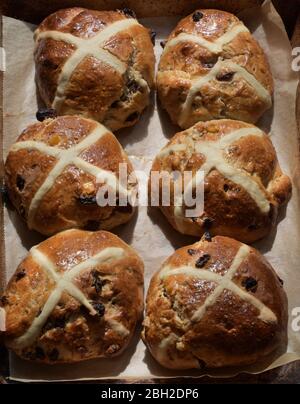 Home made hot cross buns Stock Photo